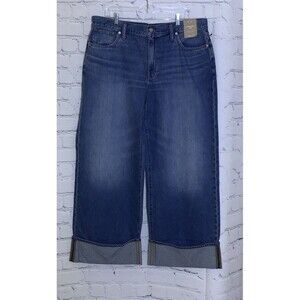 Madewell Jeans Superwide Leg Women’s 33 Cuffed Fannin Wash Blue Denim NQ160